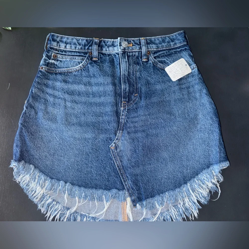 Free People Dark Blue Distressed Denim Mini Skirt